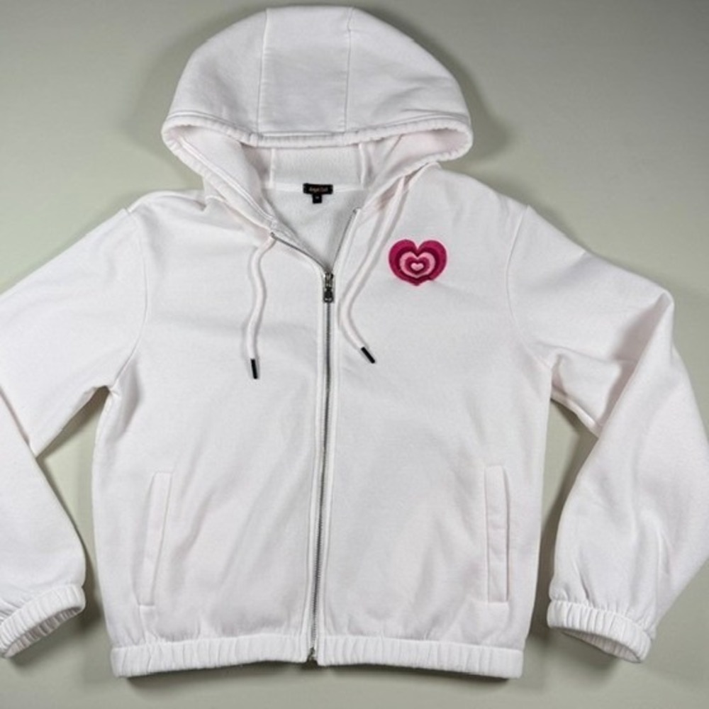 Sugar Thrillz Good Vibes Only White Zip Up Hoodie Heart Patch Womens Medium